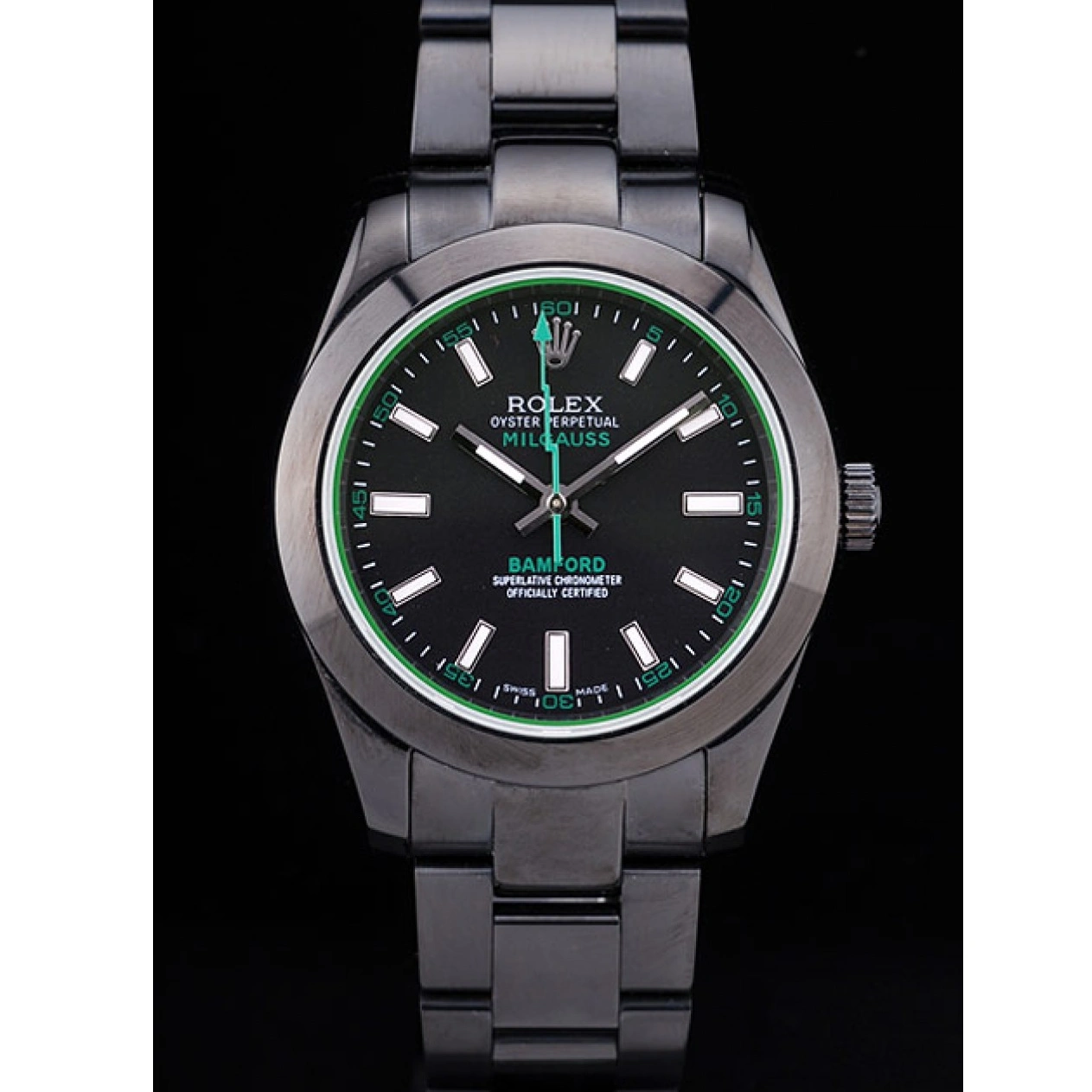 Good Copy Rolex Watches 7476 Stainless Black Dial Plated Milgaus Steel Bamford Bezel Ion Rolex 1016